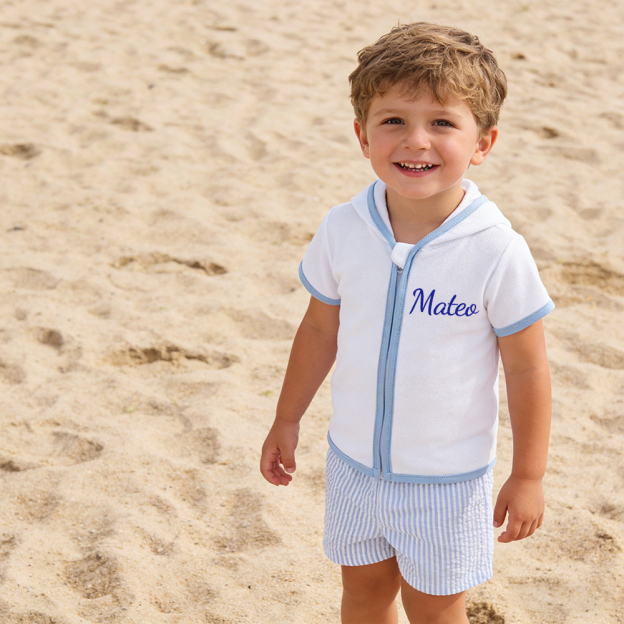 Personalized Kid Swim Cover up Hooded Robe Zippered Outfit | CWBaby459