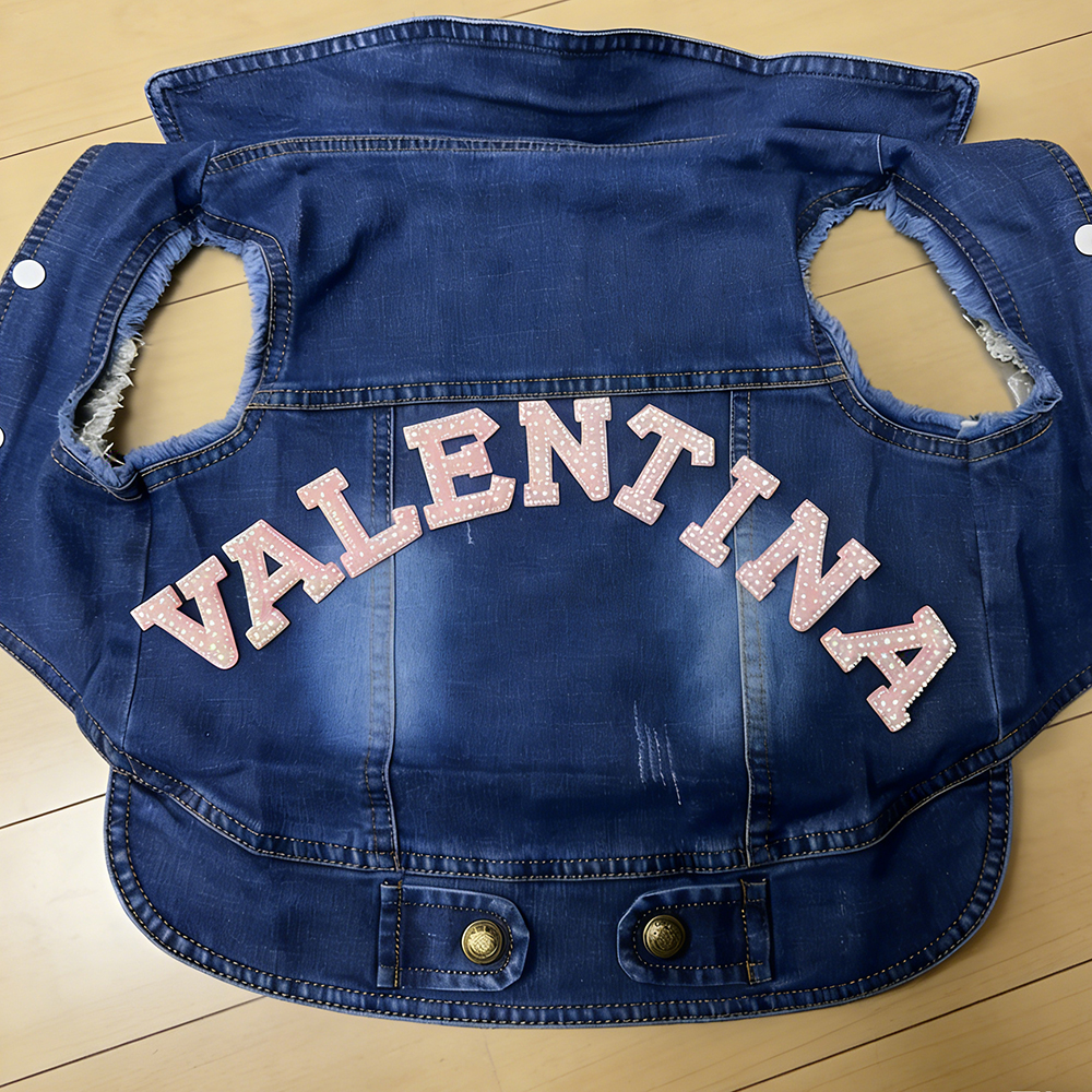 Personalized Handmade Pearl Patch Pets Denim Jacket | BKPet219