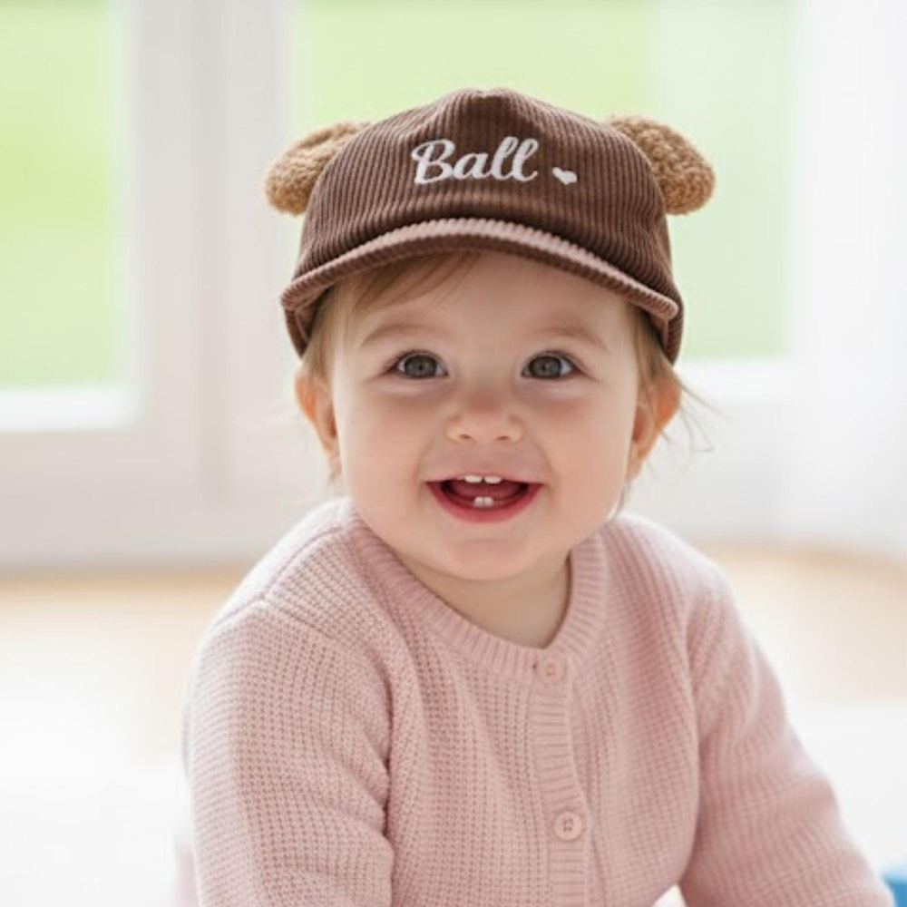 Personalized Embroidered Corduroy Bear Ears Baby Baseball Cap | HSKid84