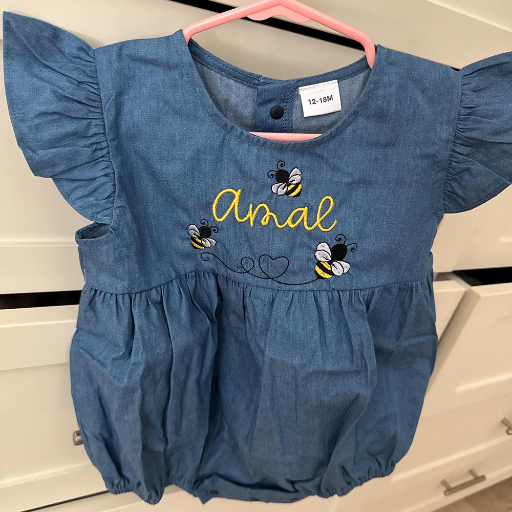 Personalized Baby Adorable BEE Denim Bubble Romper | CWBaby463