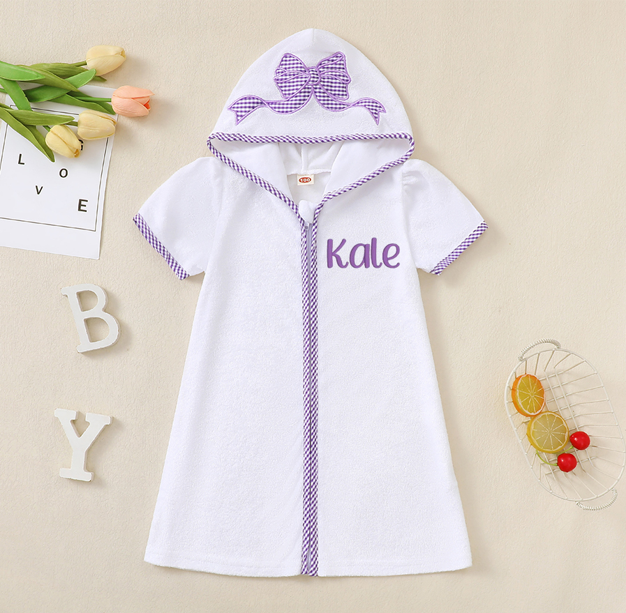 Personalized Kid Swim Cover up Hooded Robe Zippered Bath Towel | CWBaby465