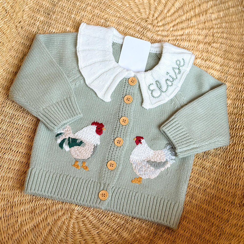 Personalized Embroidered Chicken Cardigan Sweater | CWBaby467