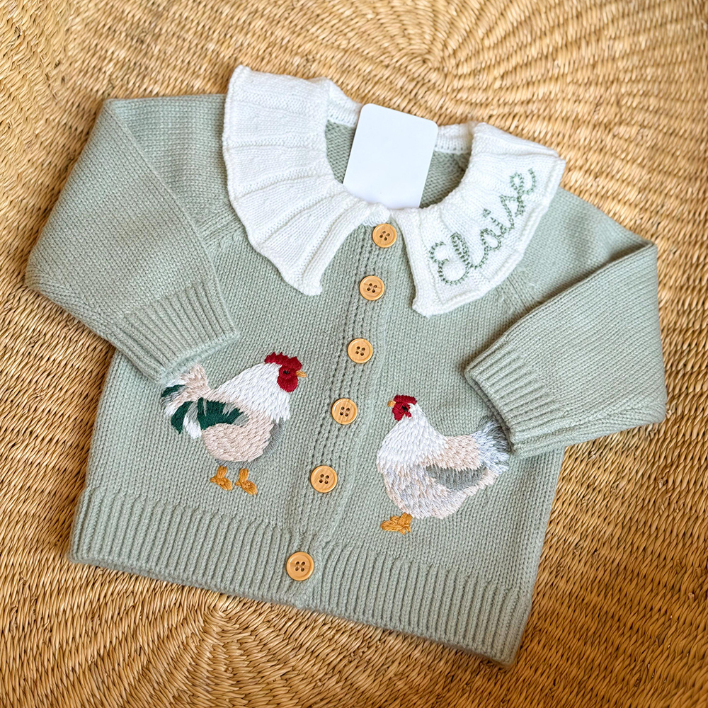 Personalized Embroidered Chicken Cardigan Sweater | CWBaby467