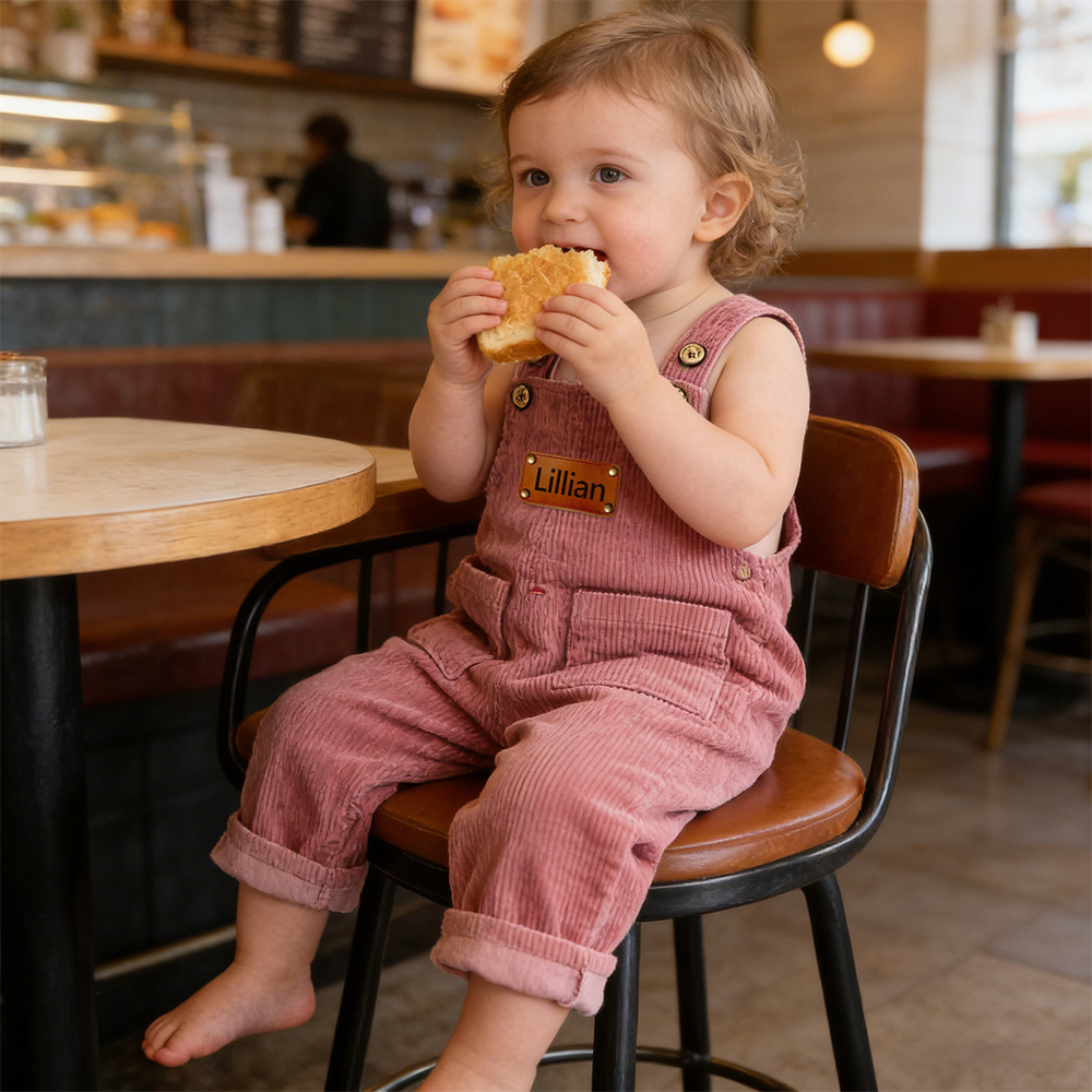 Personalized Leather Patch Corduroy Baby Suspenders Overalls | CWBaby468