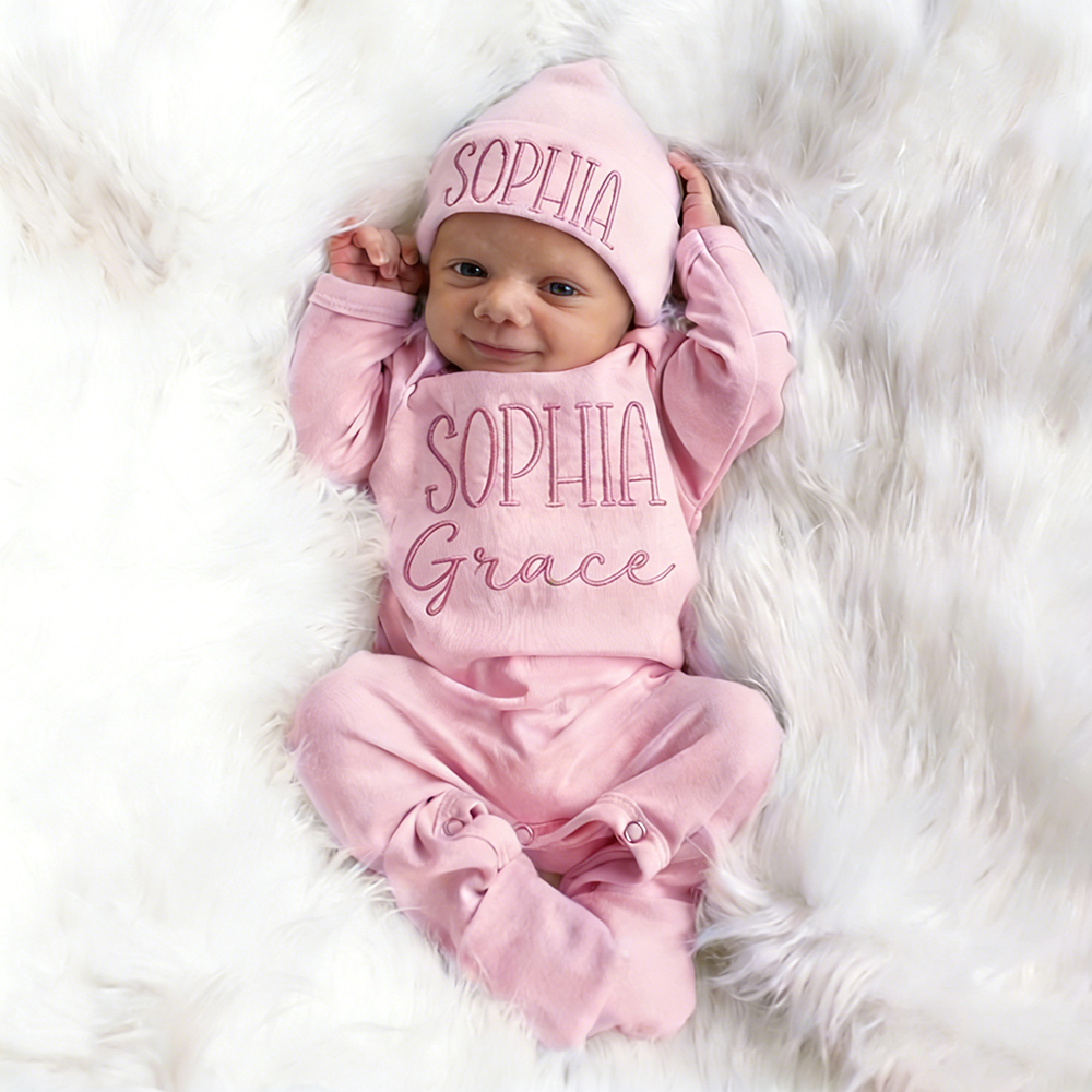 Personalized Embroidery Baby Coming Home Romper and Hat Set | CWBaby472