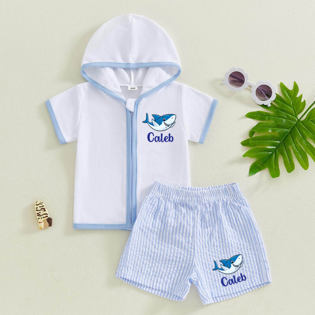 Personalized Kid Swim Cover up Hooded Robe Zippered Outfit | CWBaby45901