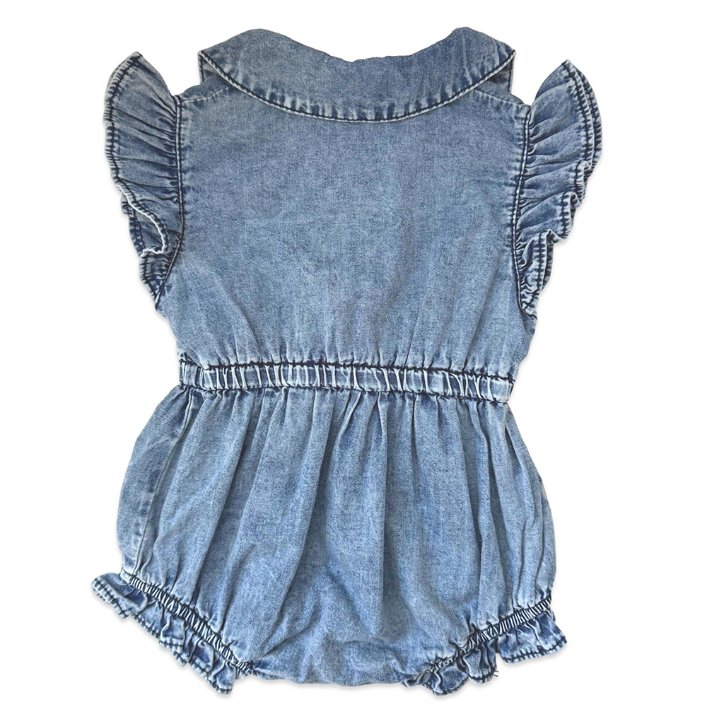Personalized Baby Girl Elegance Denim Ruffled Romper | CWBaby476