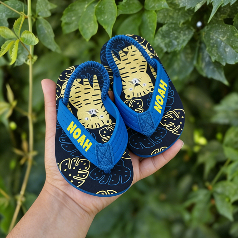 Personalized Kid summer Beach Flip Flops with Elastic Heel Strap | CWBaby474