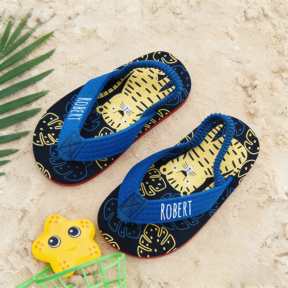Personalized Kid summer Beach Flip Flops with Elastic Heel Strap | CWBaby474
