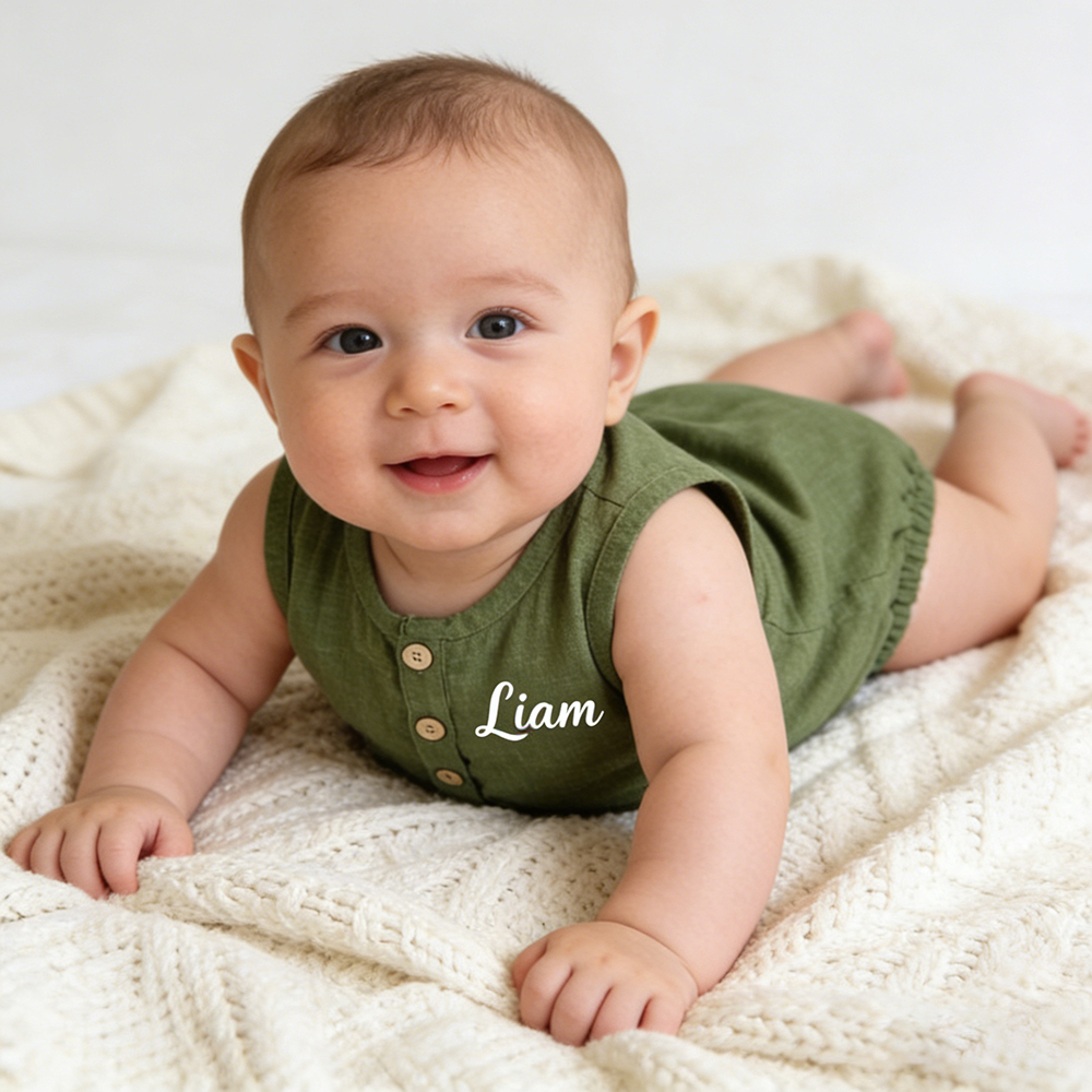 Personalized Baby Organic Linen Soft Romper | CWBaby477