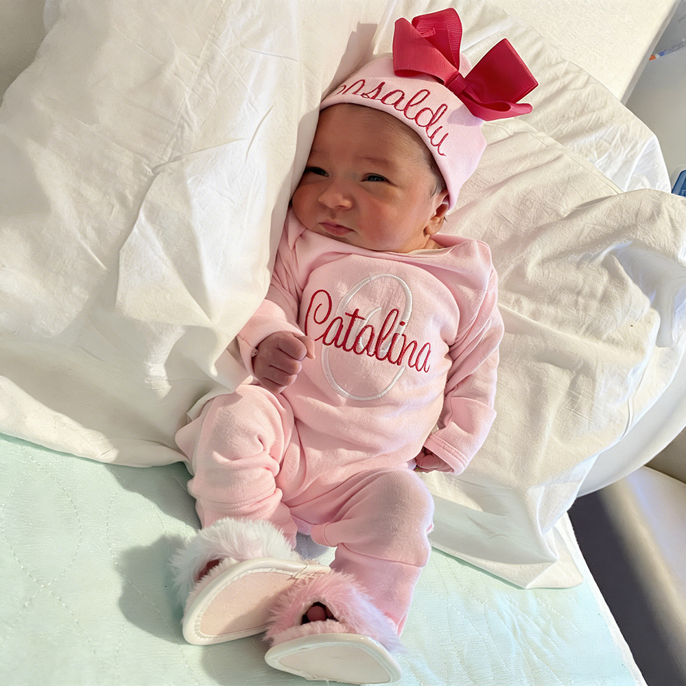 Personalized Embroidery Baby Girl Coming Home Romper and Hat Set | CWBaby479