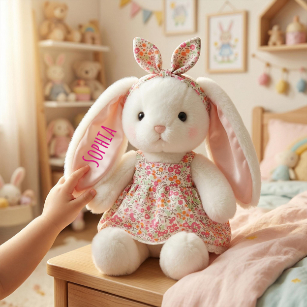 Personalized Floral Bunny Plush Huggable Toy | CWToy184