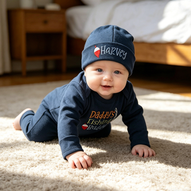 Personalized Embroidery Daddy's Fishing Buddy Romper and Hat Set | CWBaby481