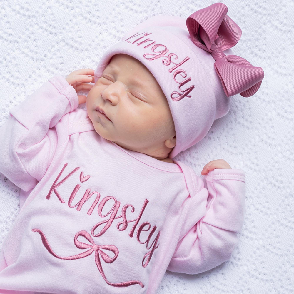 Personalized Embroidery Baby Girl Coming Home Romper and Hat Set | CWBaby482