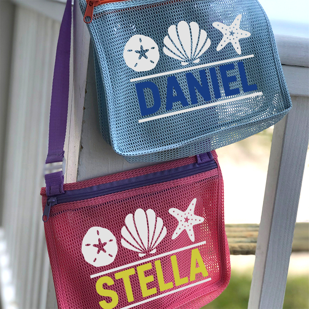 Personalized Seashell Zipper Mesh Beach Bag | CWBeach0102