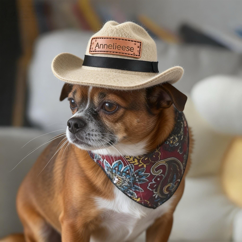 Personalized Leather Patch Pet Cowboy Hat | BKPet468