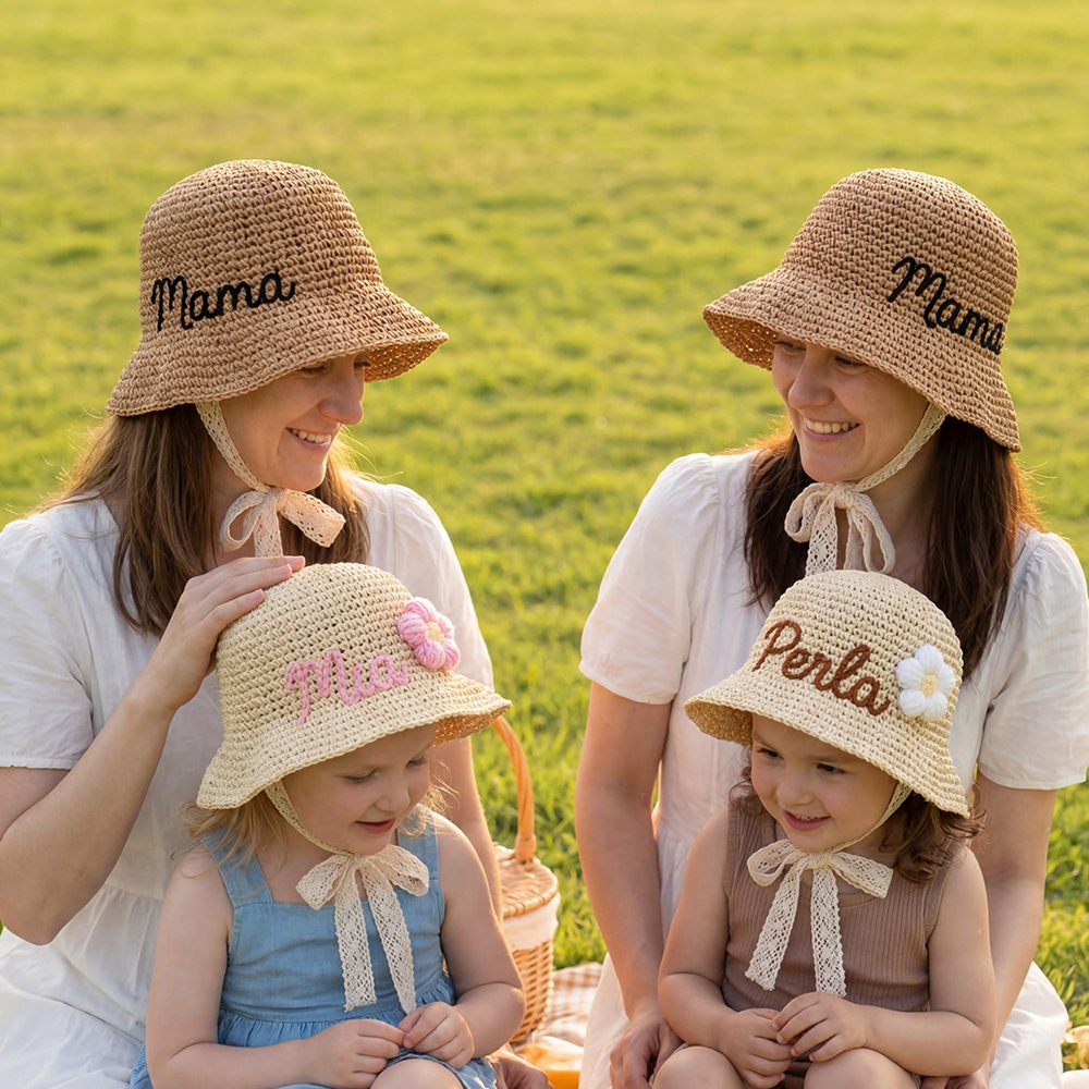 Personalized Hand Embroidered Straw Floppy Sun Hat | CWBeach163