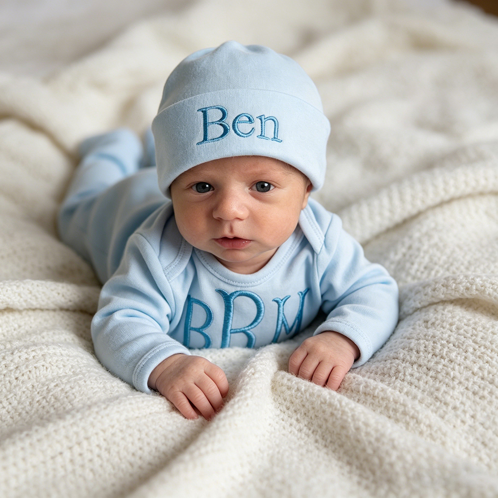 Personalized Embroidery Baby Coming Home Romper and Hat Set | CWBaby487