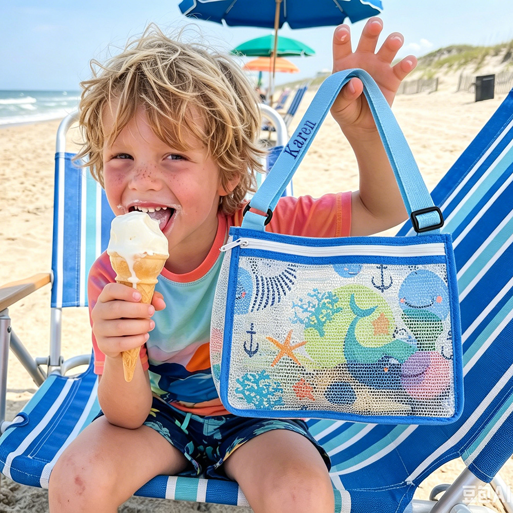 Personalized Embroidery Seashell Zipper Mesh Beach Bag | CWBeach109
