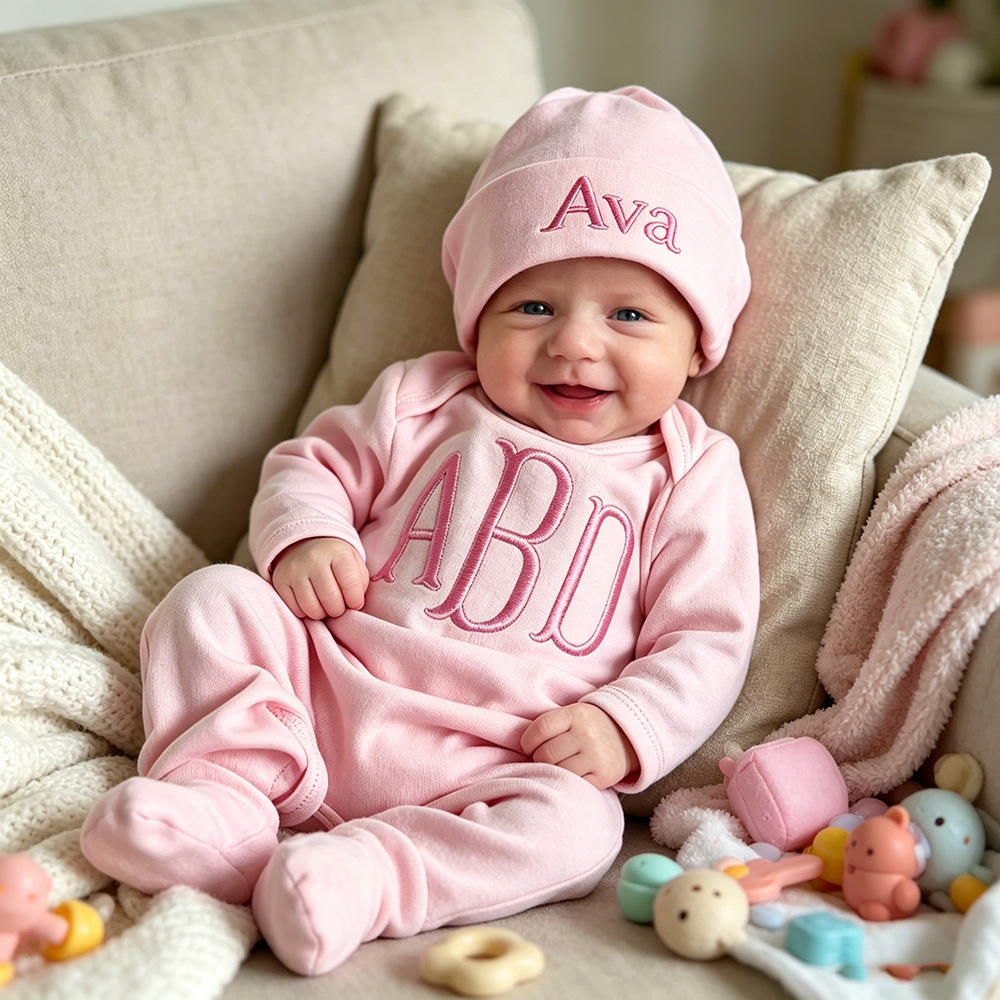 Personalized Embroidery Baby Coming Home Romper and Hat Set | CWBaby487