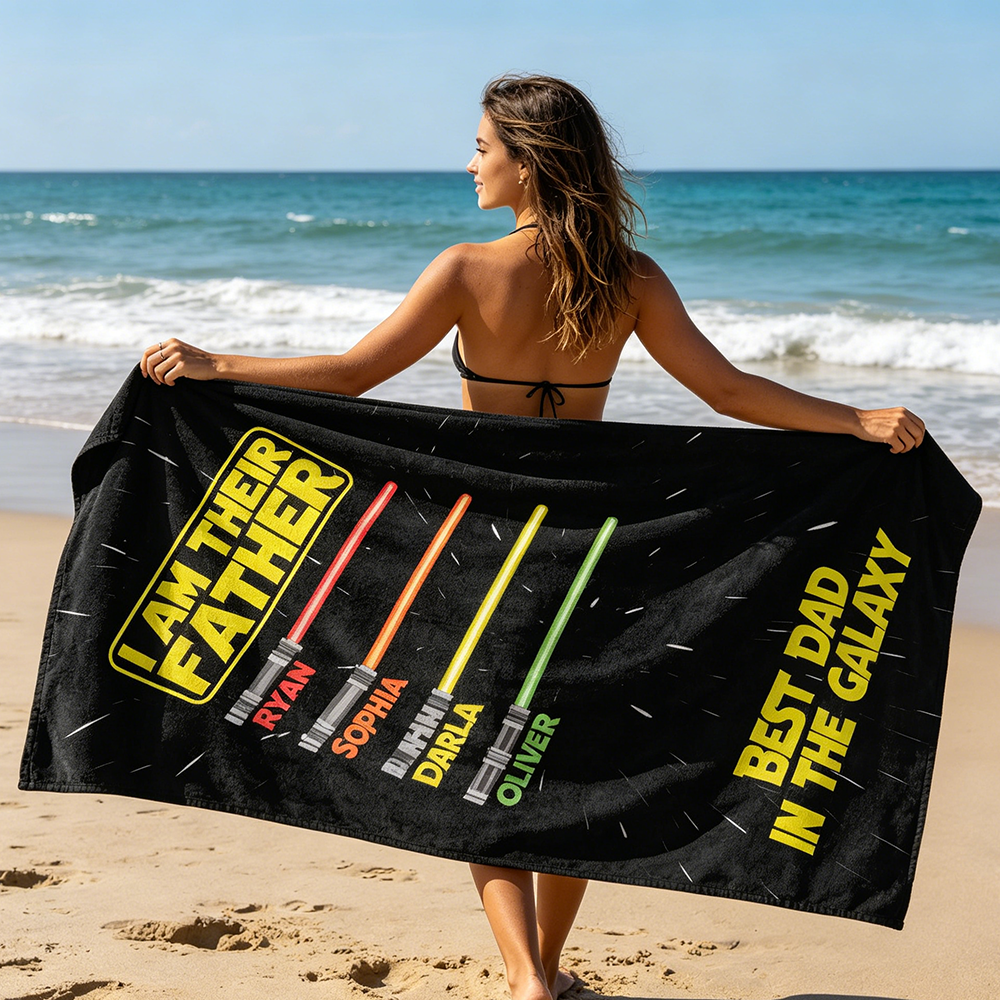 Personalized Best Dad in the Galaxy Towel for Summer & Beach | CWTowel196