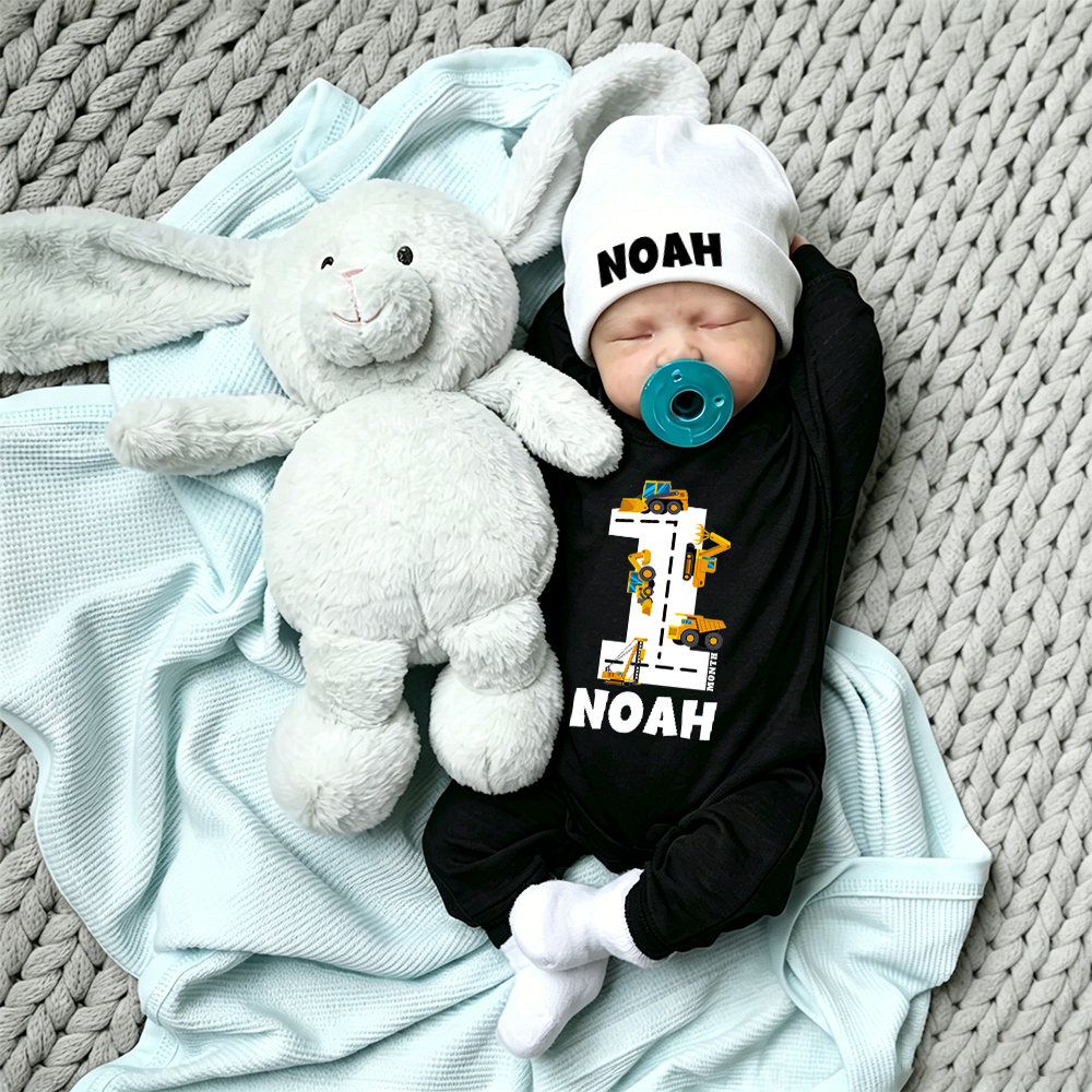 Personalized Baby Transportation Vehicle Romper With Hat Set | CWBaby497