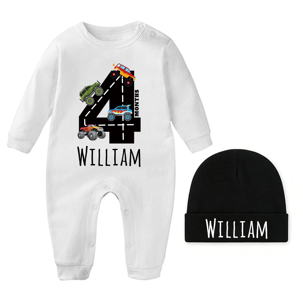 Personalized Baby Transportation Vehicle Romper With Hat Set | CWBaby497