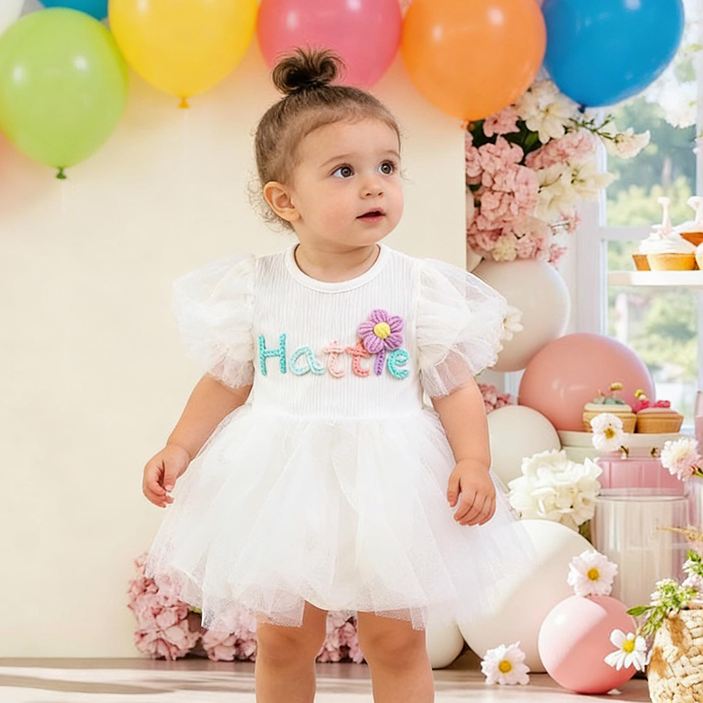 Personalized Hand Embroidered Baby Girl Tutu Dress | CWBaby428