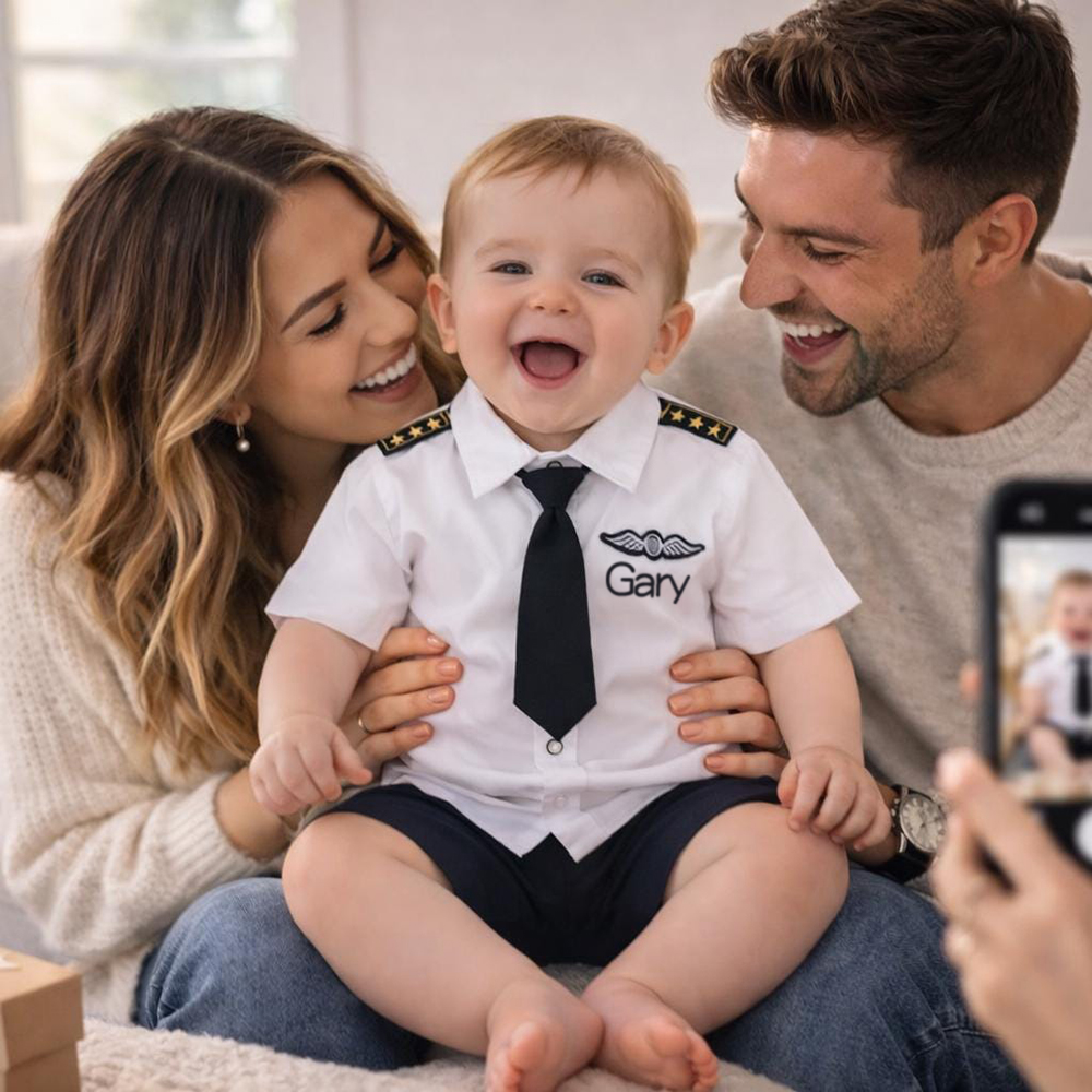 Personalized Baby Pilot Short-Sleeved Shirt and Shorts Set | CWBaby498