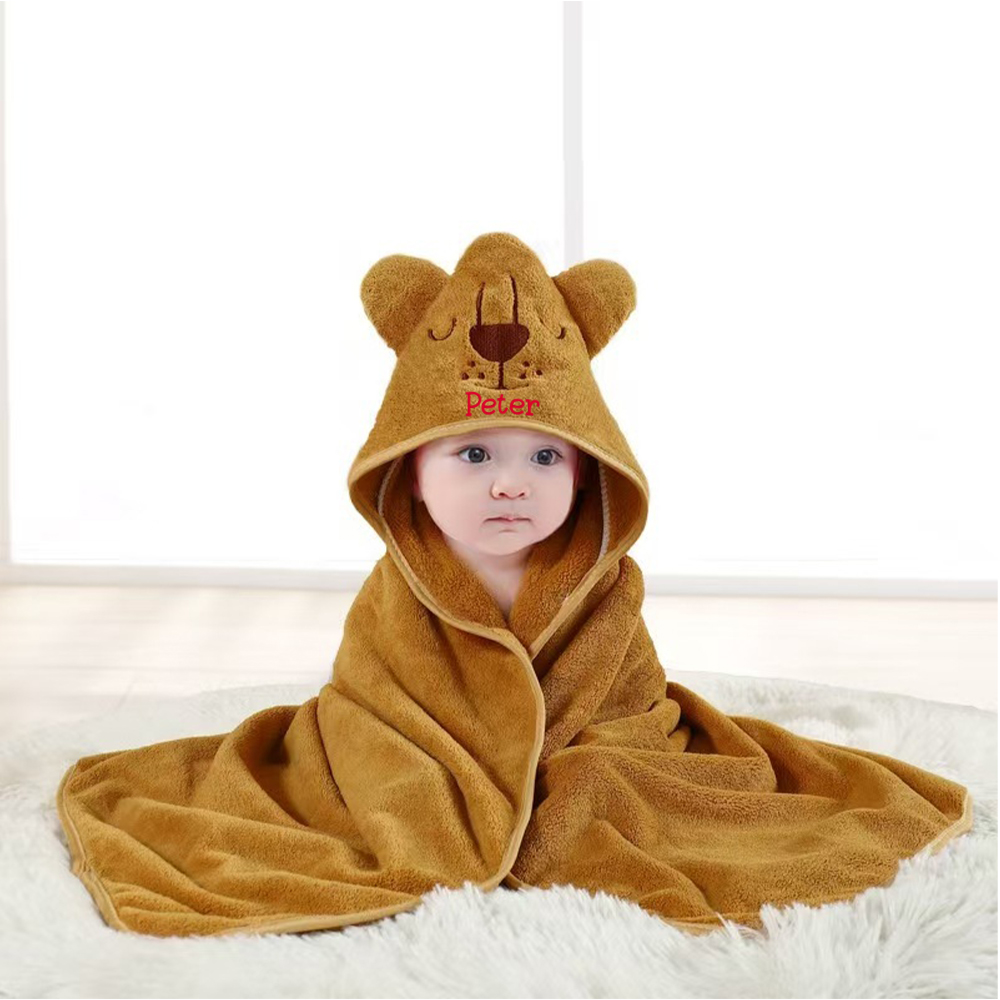 Personalized Embroidered Baby Animal Hooded Towel  | CWBaby502
