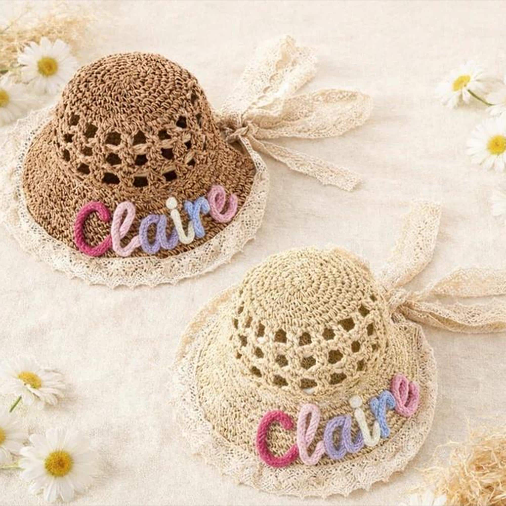 Personalized Hand Embroidered Crochet Straw Sun Hat | CWBeach248
