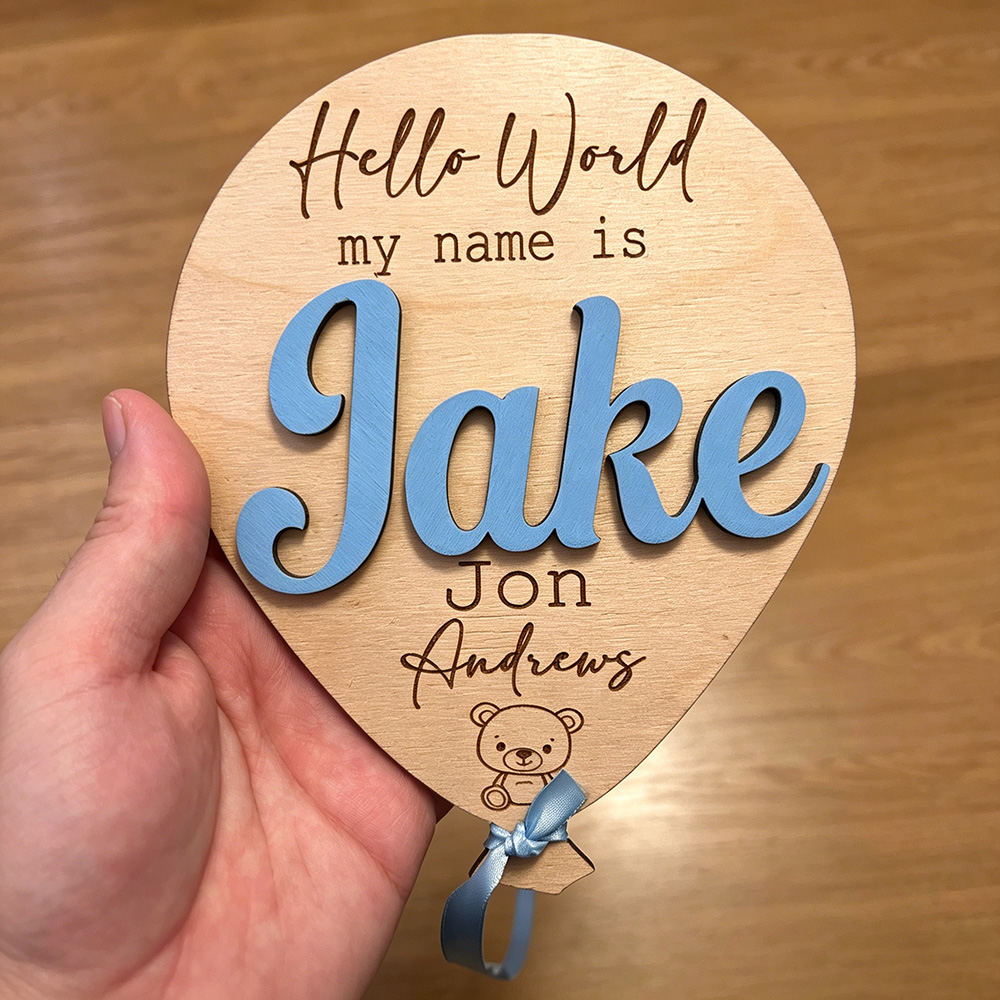 Personalized Wooden Hello World Baby Milestone Plaque | CWBaby501
