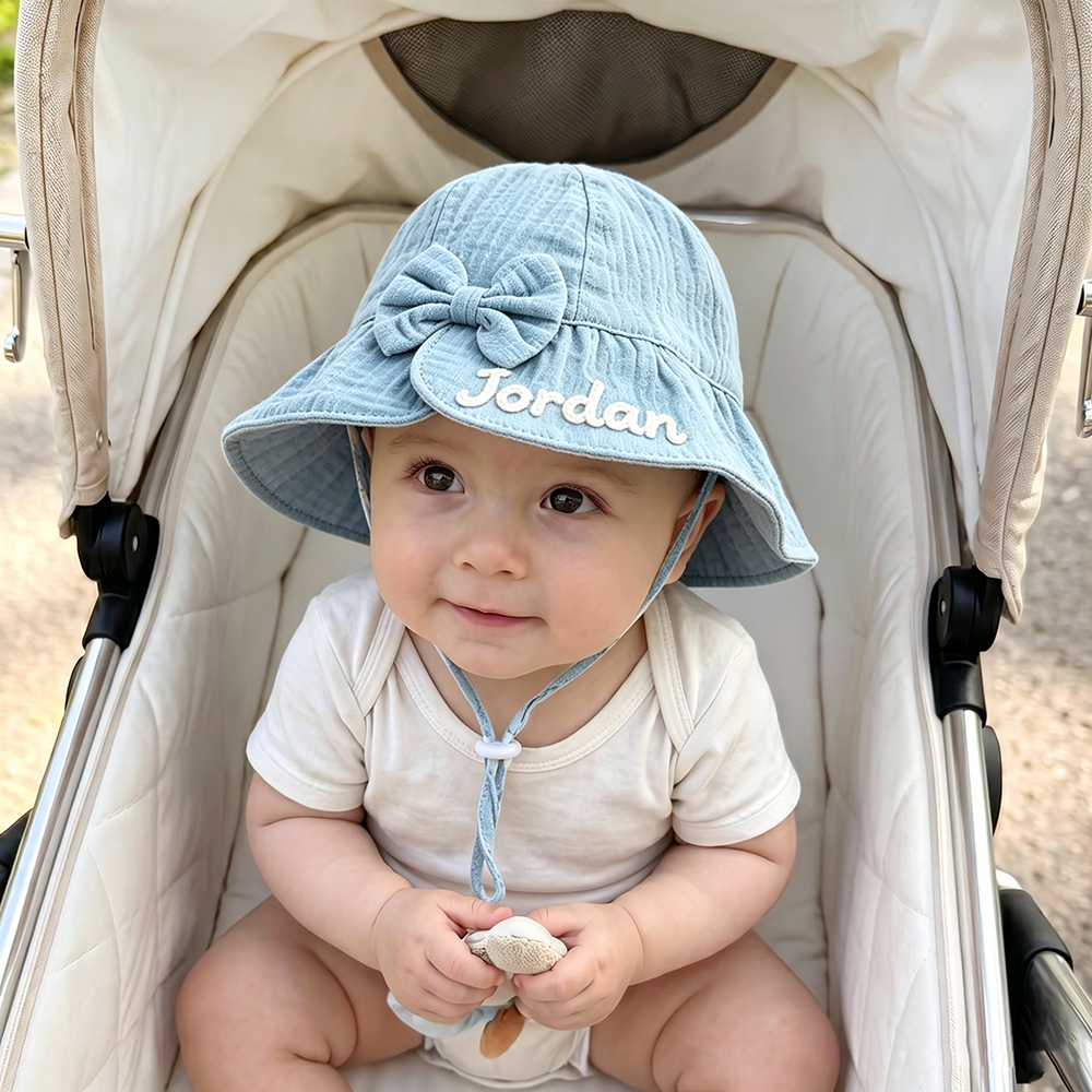 Personalized Hand Embroidered Baby Summer Bow Hat | CWBeach247