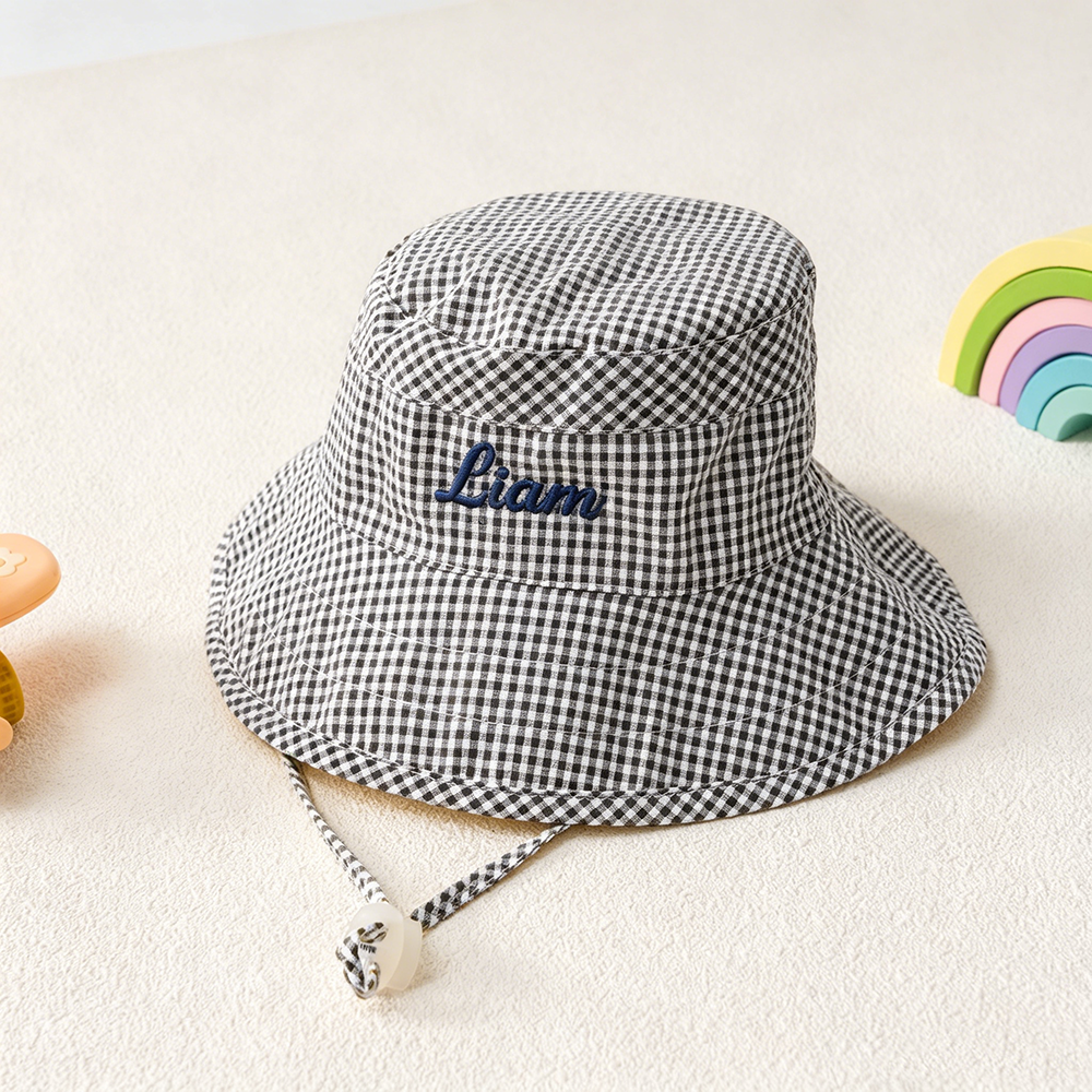 Personalized Embroidery Colourful Gingham Kids Bucket Hat | CWBeach250