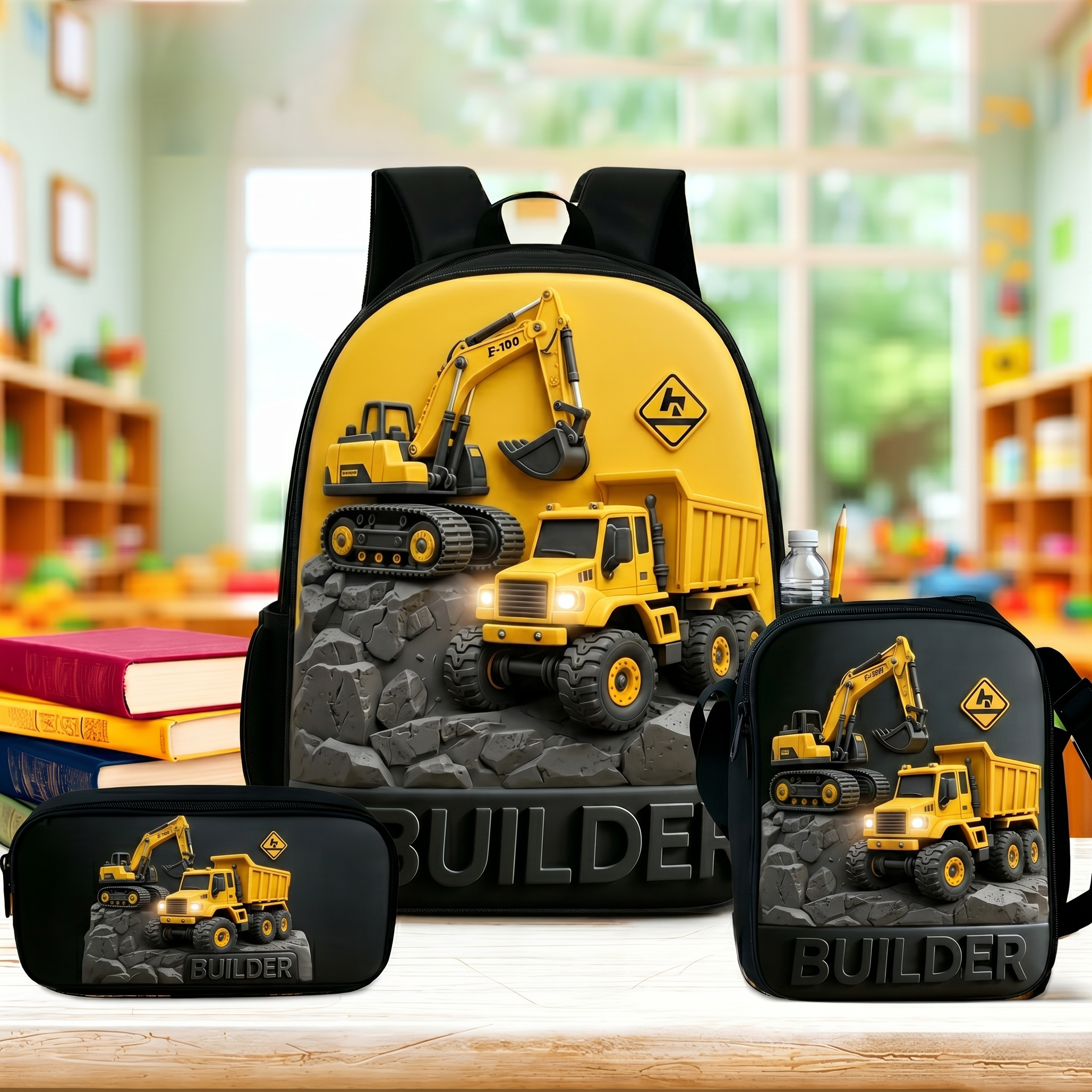 Personalized Kid Construction Vehicle Backpack Set | CWPack364
