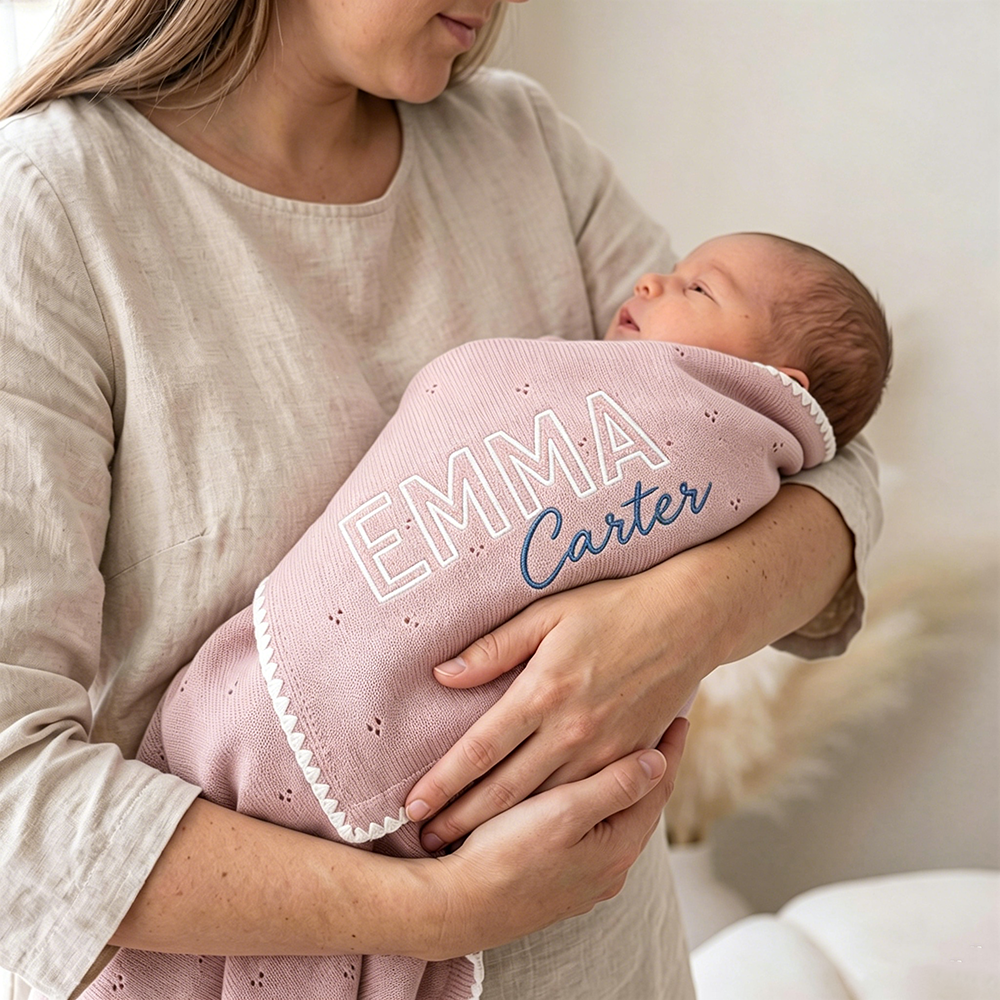 Personalized Embroidered Soft Pointelle Knit Baby Blanket | CWBaby504