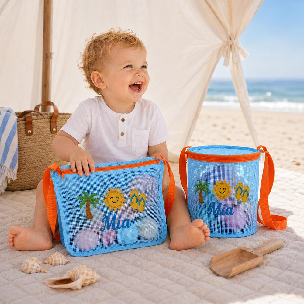 Personalized Embroidered Kids Mesh Beach Bag Set | CWBeach251