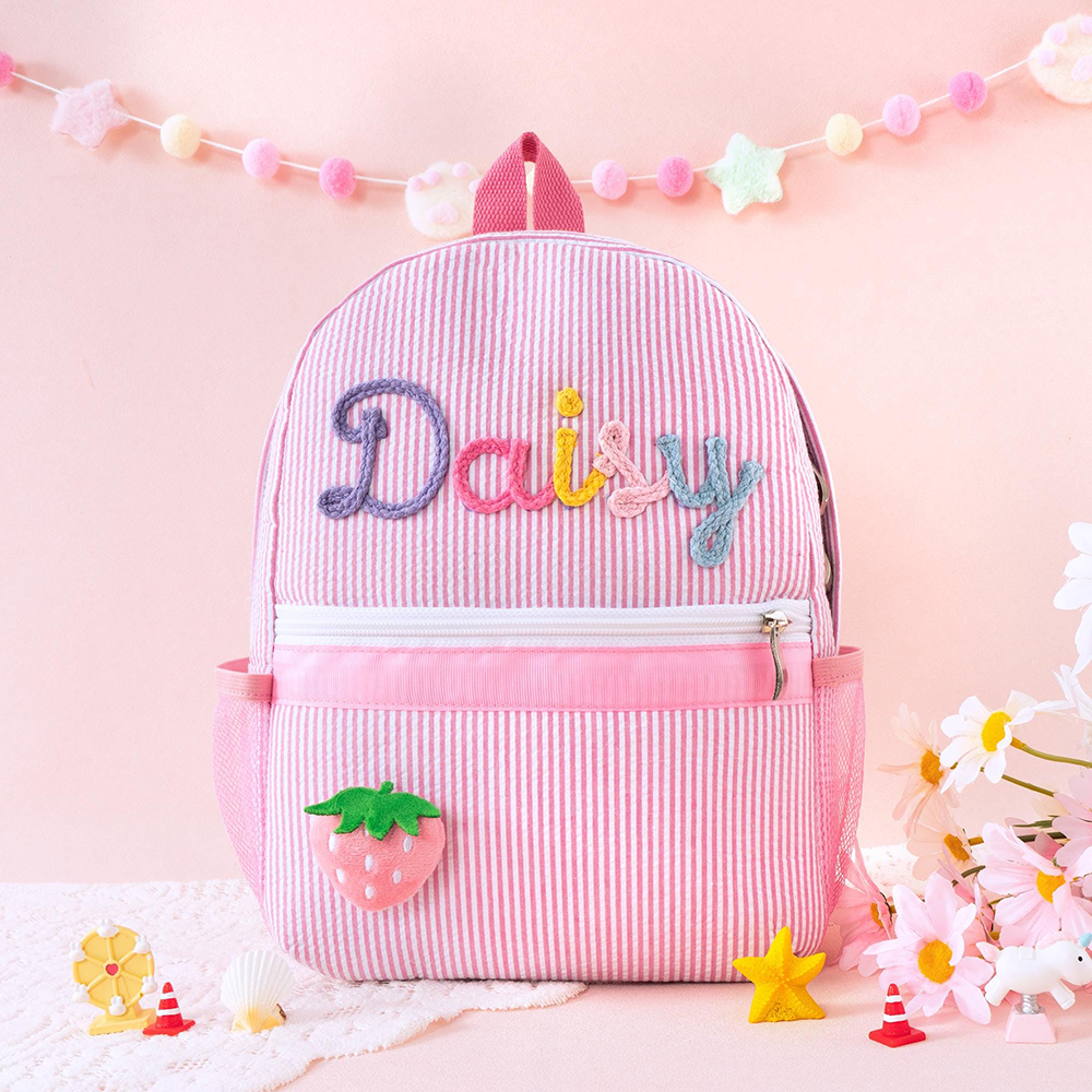 Personalized Kids Stripe Seersucker School Backpack | CWPack369