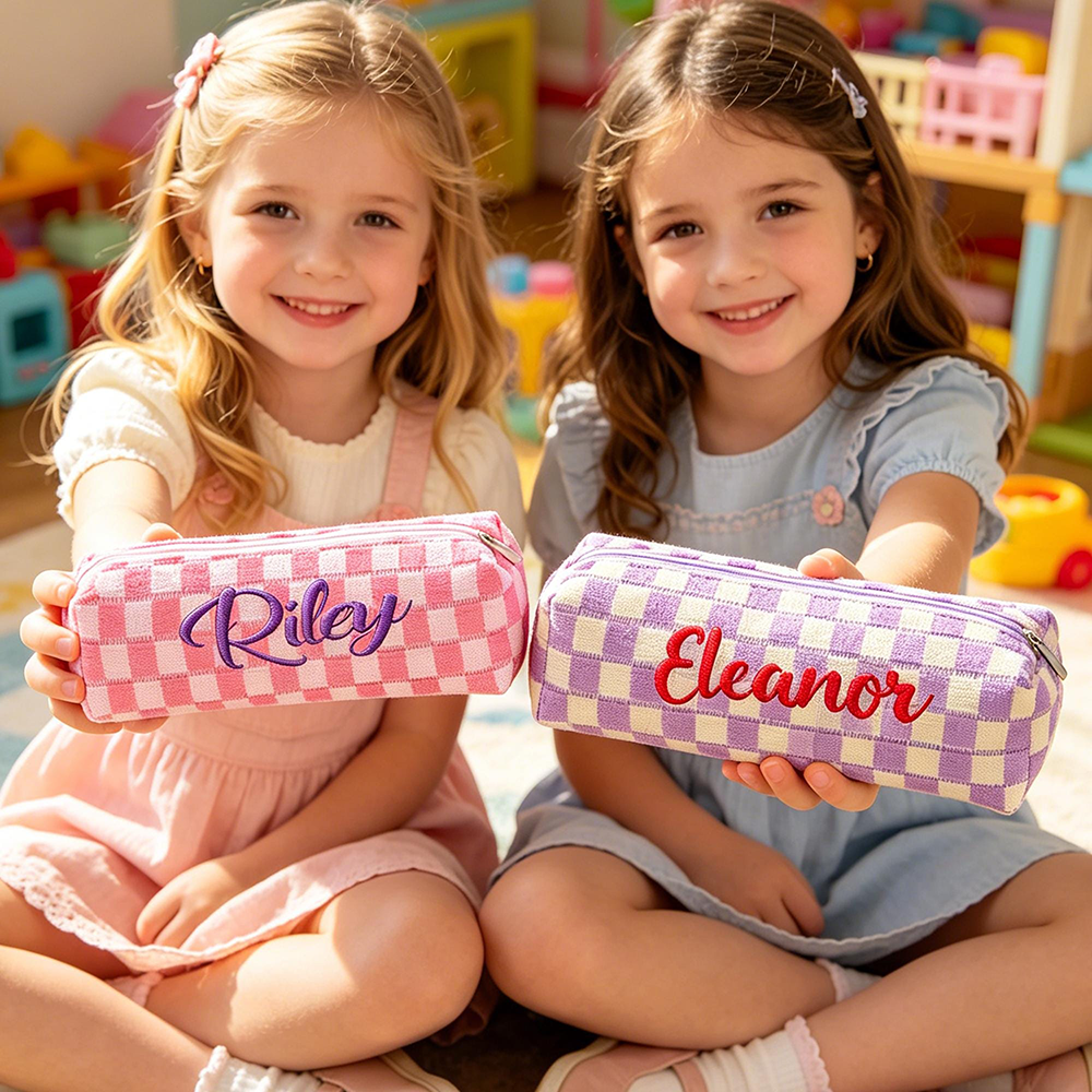 Personalized Embroidered Kids Colorful Gingham Pencil Case | CWPack372