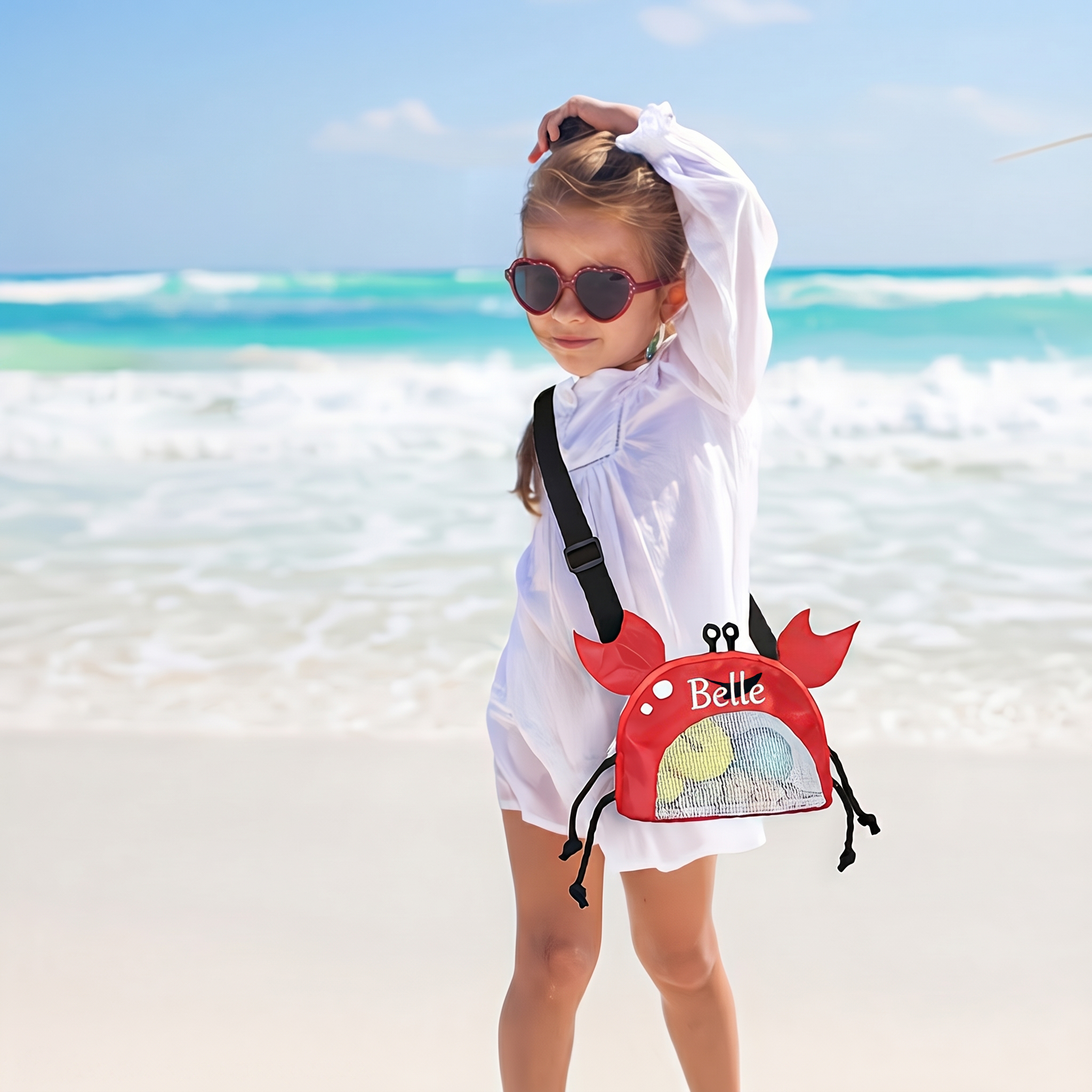 Personalized Embroidery Crab Seashell Zipper Mesh Beach Bag | CWBeach255