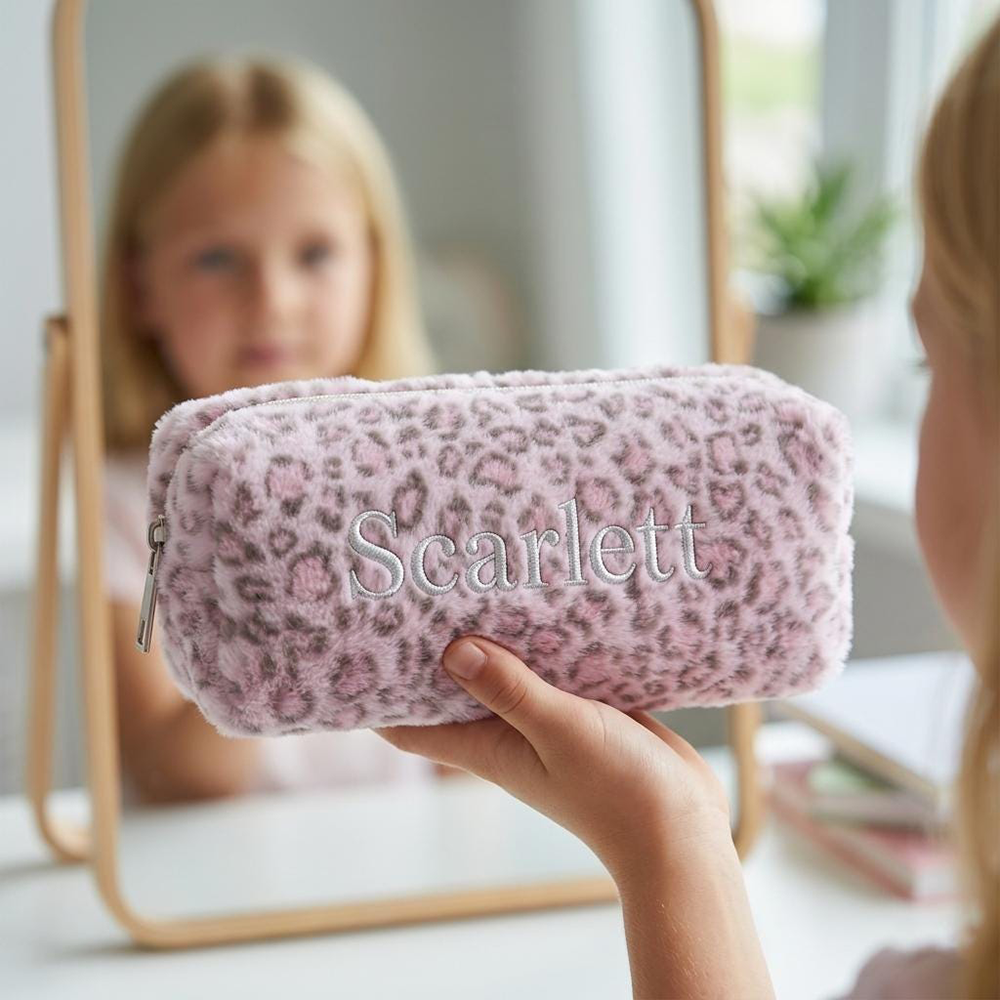 Personalized Embroidered Kids Soft Leopard Pencil Pouch | CWPack376
