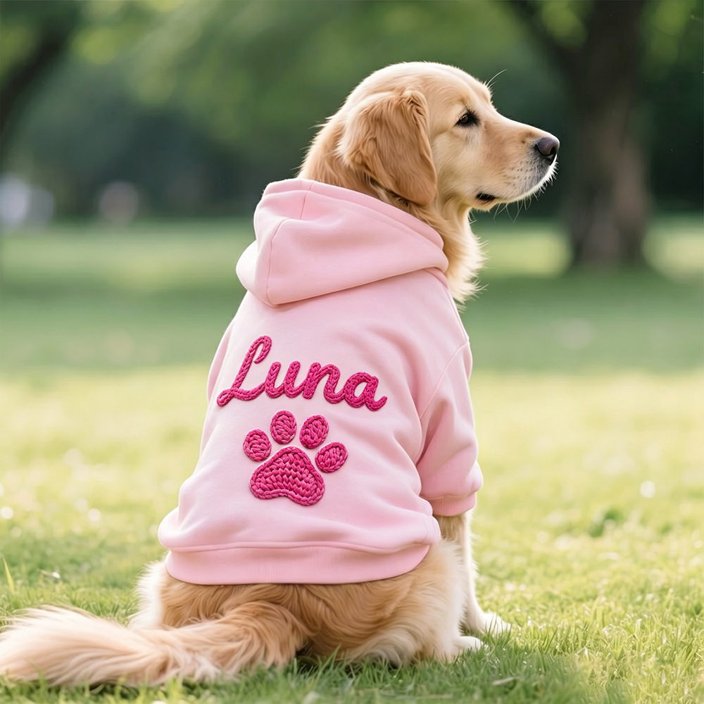 Personalized Hand Embroidery Lovely Paw Large Size Puppy Hoodie | BKPet512