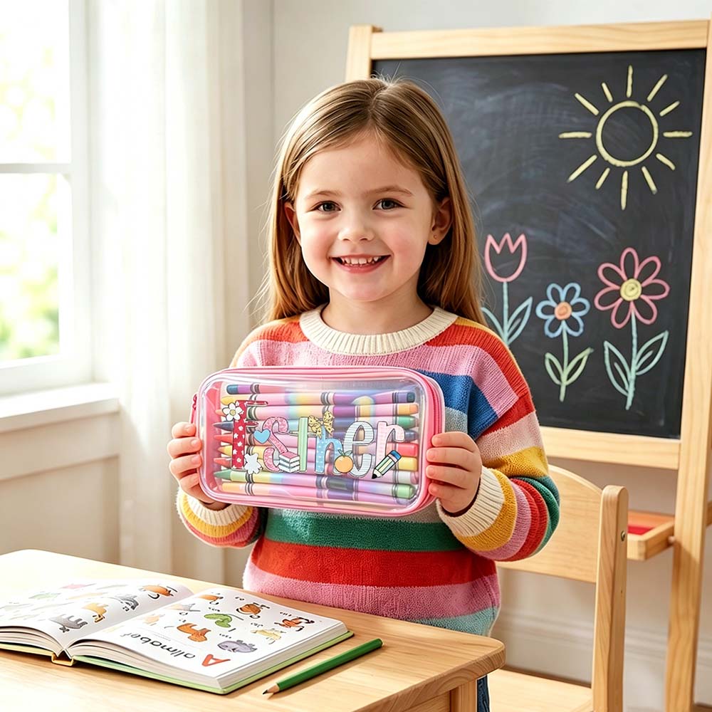 Personalized Kids Cute Doodle Hard Shell Zipper Pencil Box | CWPack375