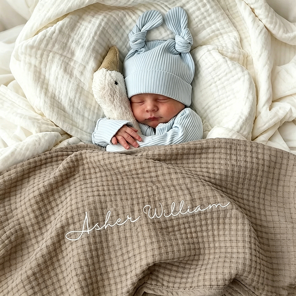 Personalized Embroidered Baby Waffle Cotton Blanket | CWBaby508