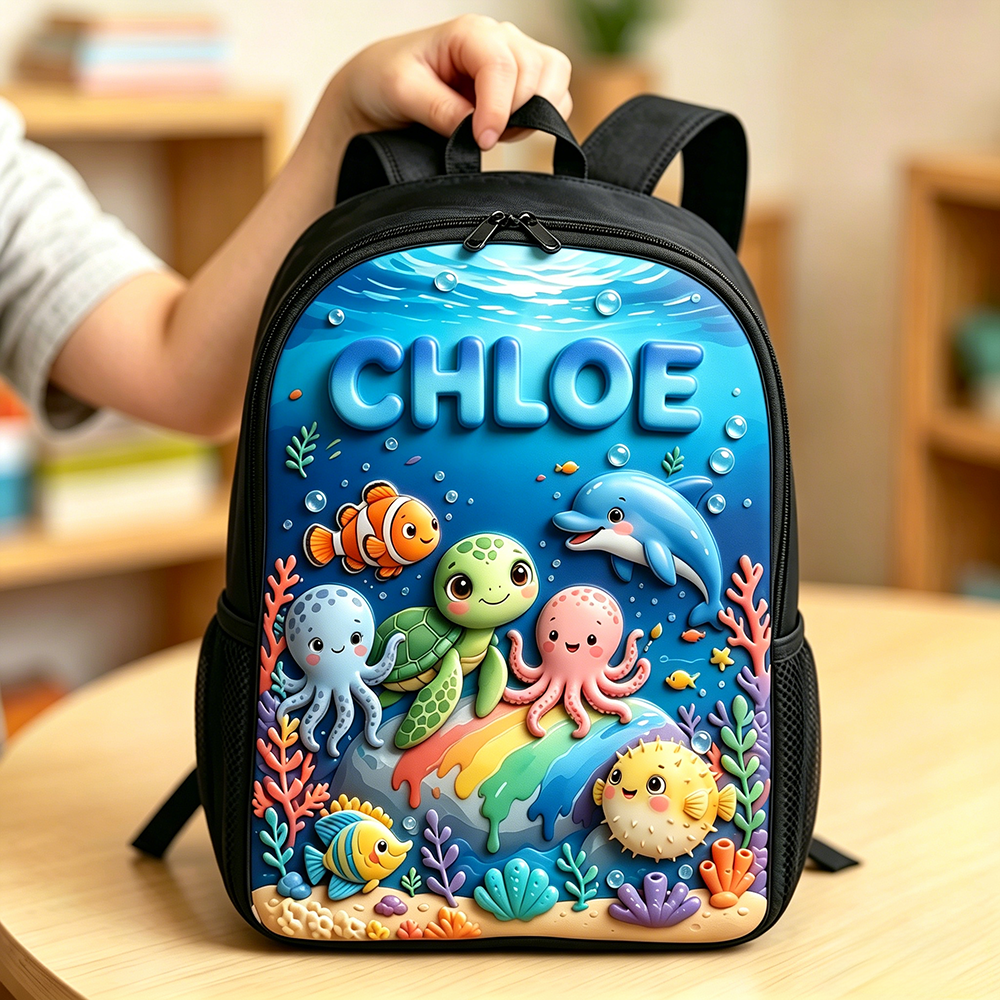 Personalized Kid Adorable Ocean Animals Backpack Set | CWPack383