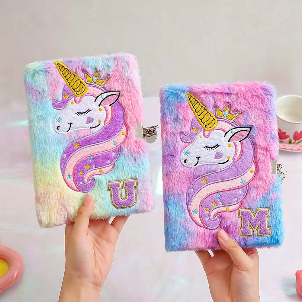 Personalised Chenille Patch Unicorn Fluffy Diary and Pen Set | CWToy196