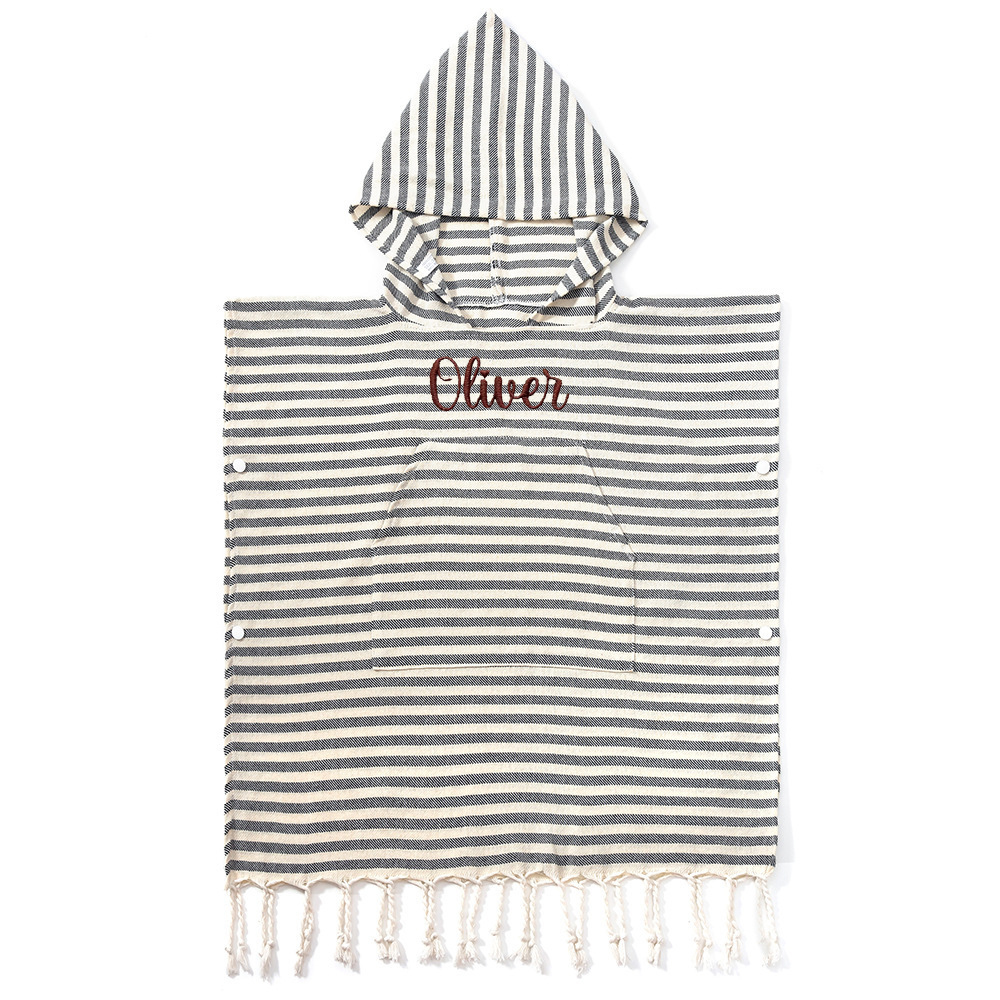 Personalized Embroidered Kids Stripe Hooded Beach Poncho | CWBeach262