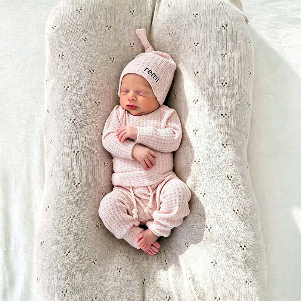 Personalized Embroidered Waffle Knit Baby Coming Home Outfit | CWBaby513