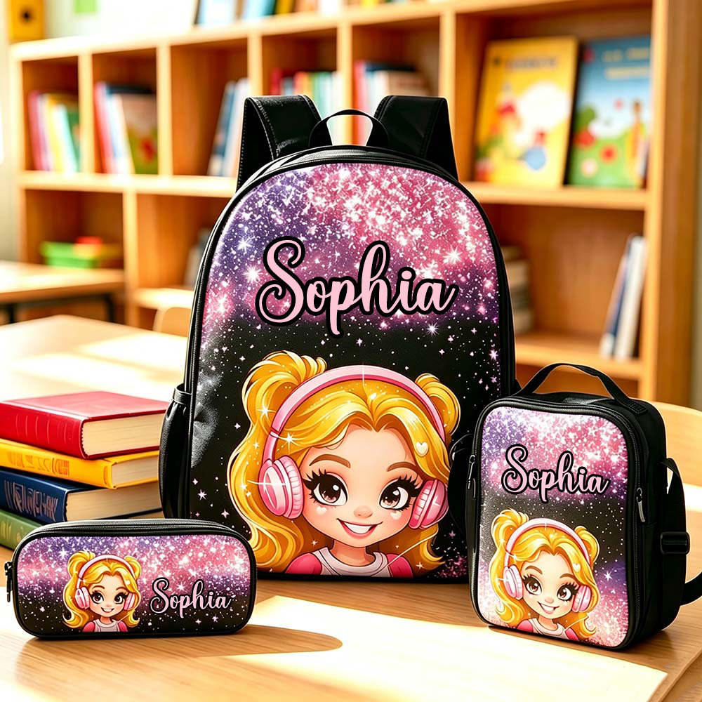 Personalized Cartoon Girl Backpack Set | CWPack386