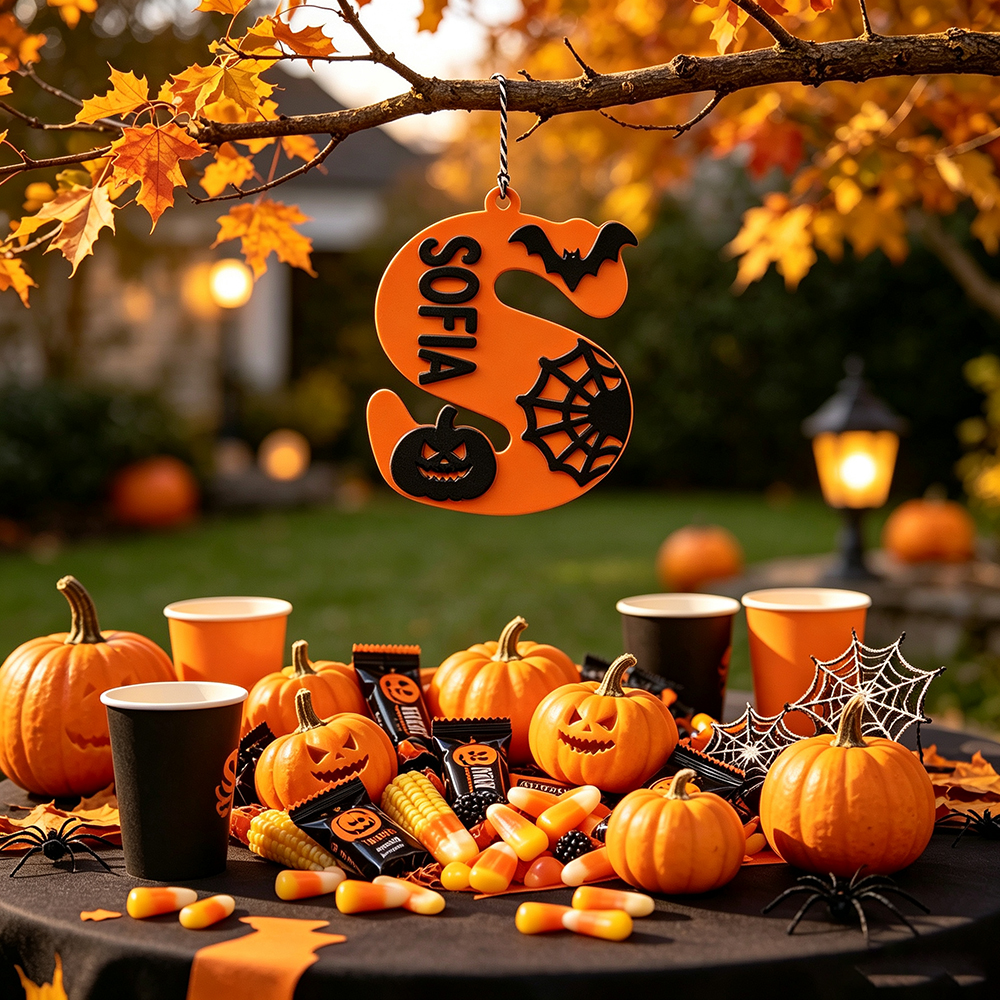 Personalized Halloween Retro Initial Name Tag | CWHalloween79